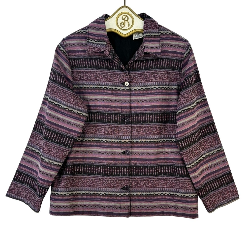 Vintage Boho Tapestry Jacket Women S Purple Striped Southwestern Button Up